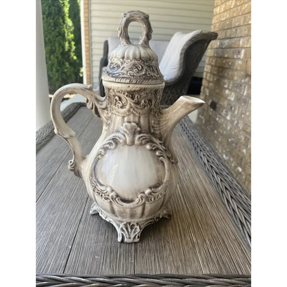 Capodimonte Porcelain Flower Pitcher With Lid Made In Italy. Pink Flower Is Chip